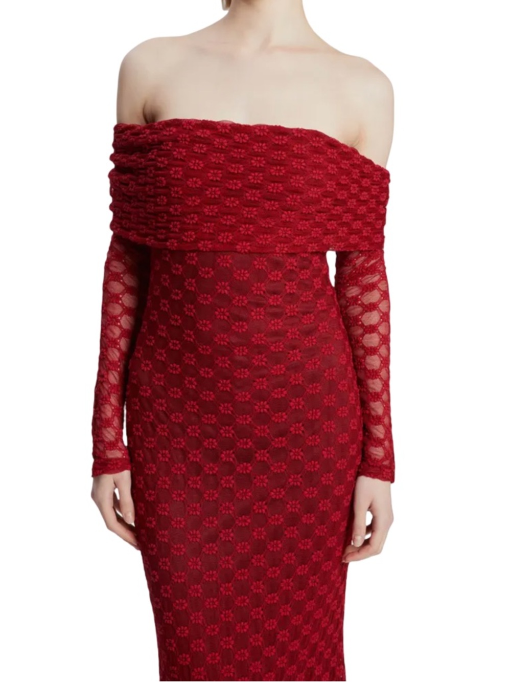 Bardot Adoni Off the Shoulder Long Sleeve Maxi Dress Deep Red Size US 10 - Picture 6 of 8